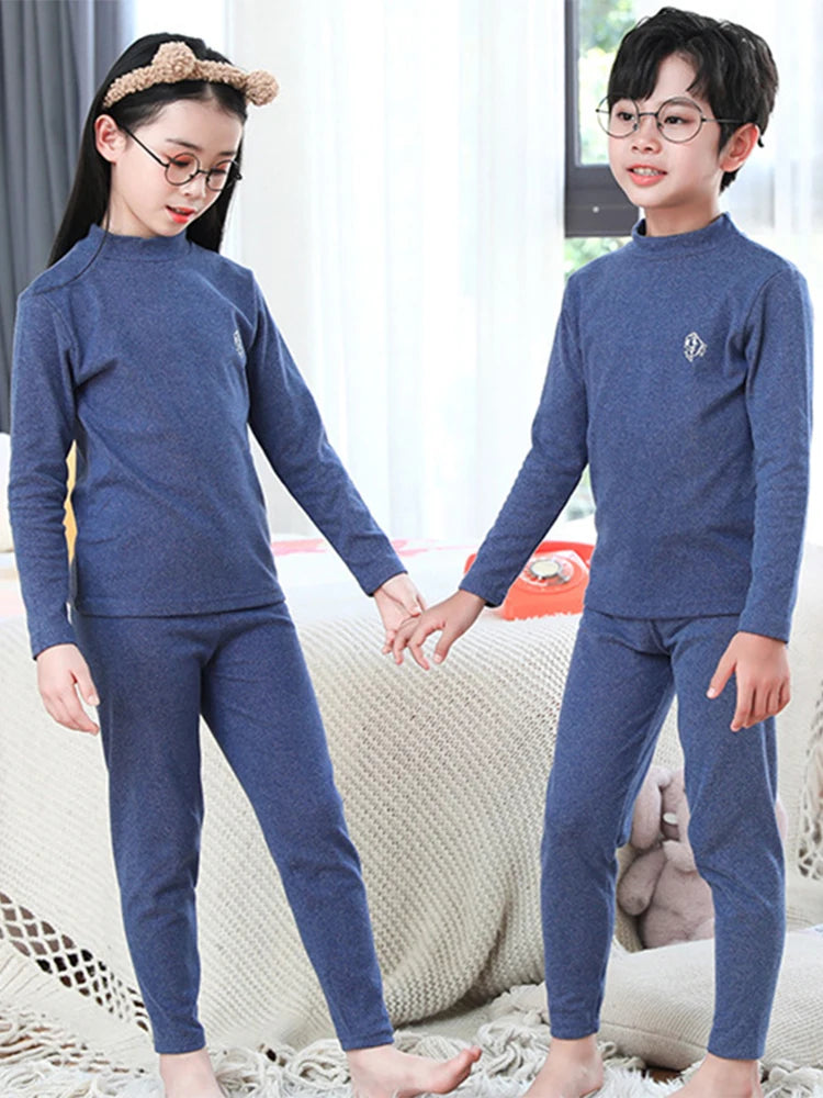 Kids Pajama Suit Autumn Cotton Thermal Underwear Tops+Pants 2-Piece Set Boys Sleepwear Cartoon Girls Winter Home Clothing 3-14 Y