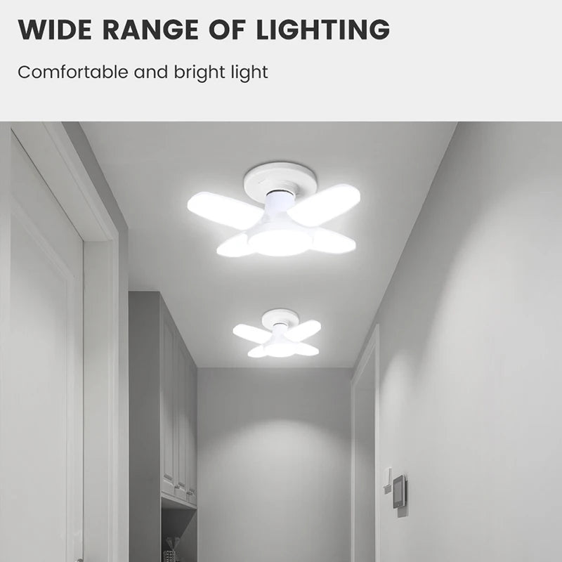 Fan Foldable 28W LED Bulb - 40W Deformable Ceiling Light for Home & Garage 6500K