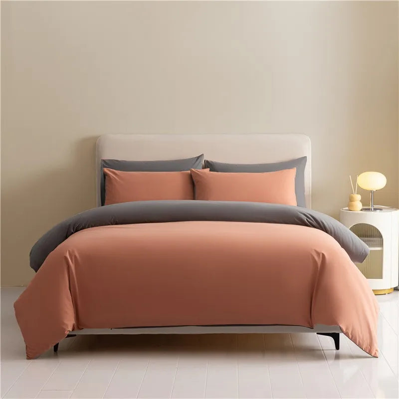 100%Brushed Cotton Solid Plain Reversible Duvet cover+2Pcs Pillowcases Twin Double Queen King size 3Pcs Soft Bedding set