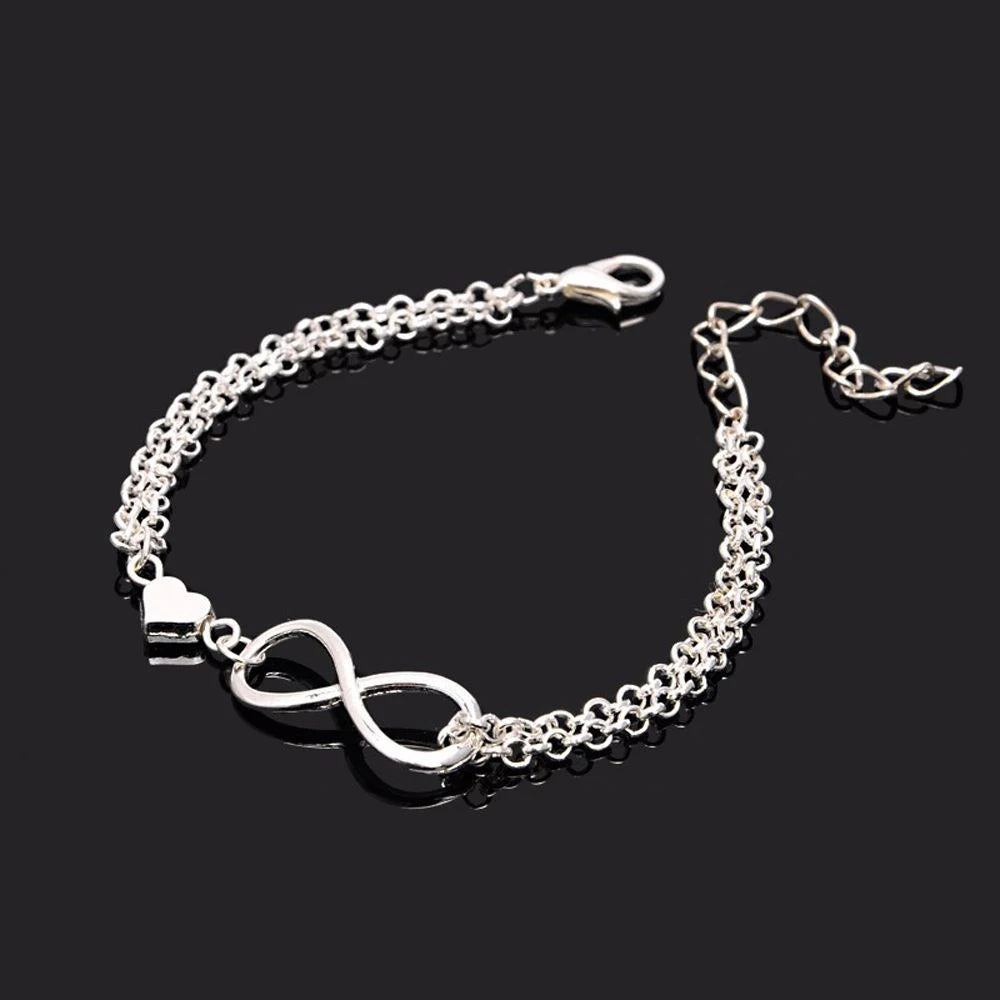 New Silver Color Double Interlocking Small Hearts Bracelet Bangle For Women Fine Fashion Jewelry Wedding Party Gift