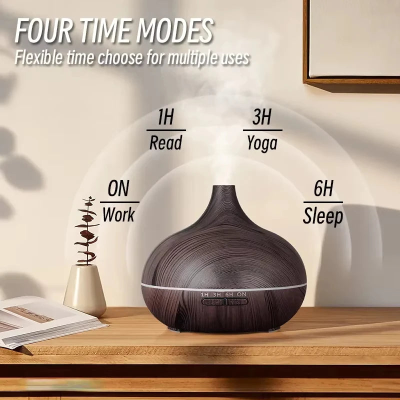 Air Humidifier Aromatherapy Essential Oil Diffuser Wood Grain 500ml Ultrasonic Remote Control 7 Color Lights For Home Bedroom ﻿