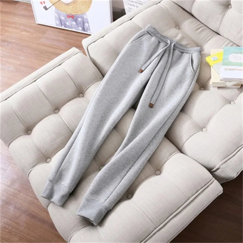 Winter Thicken Fleece Sweatshirts Hoodies Women Two-piece Suit Casual Sports Sets Female Short Coat Straight Pants 2-piece Sets