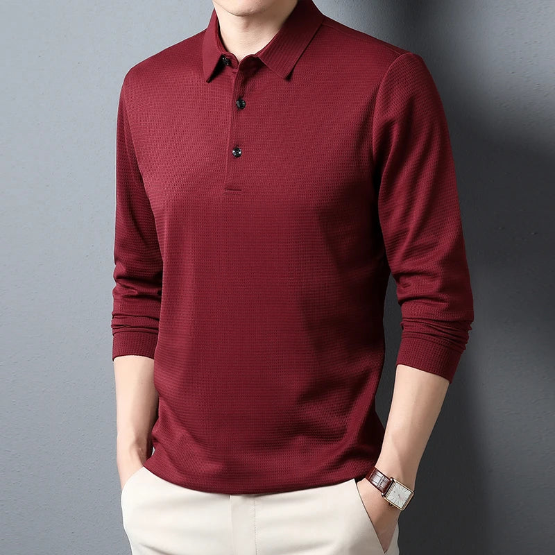 Men's Business Casual Polo Long Sleeve T-shirt Summer Comfortable  Top