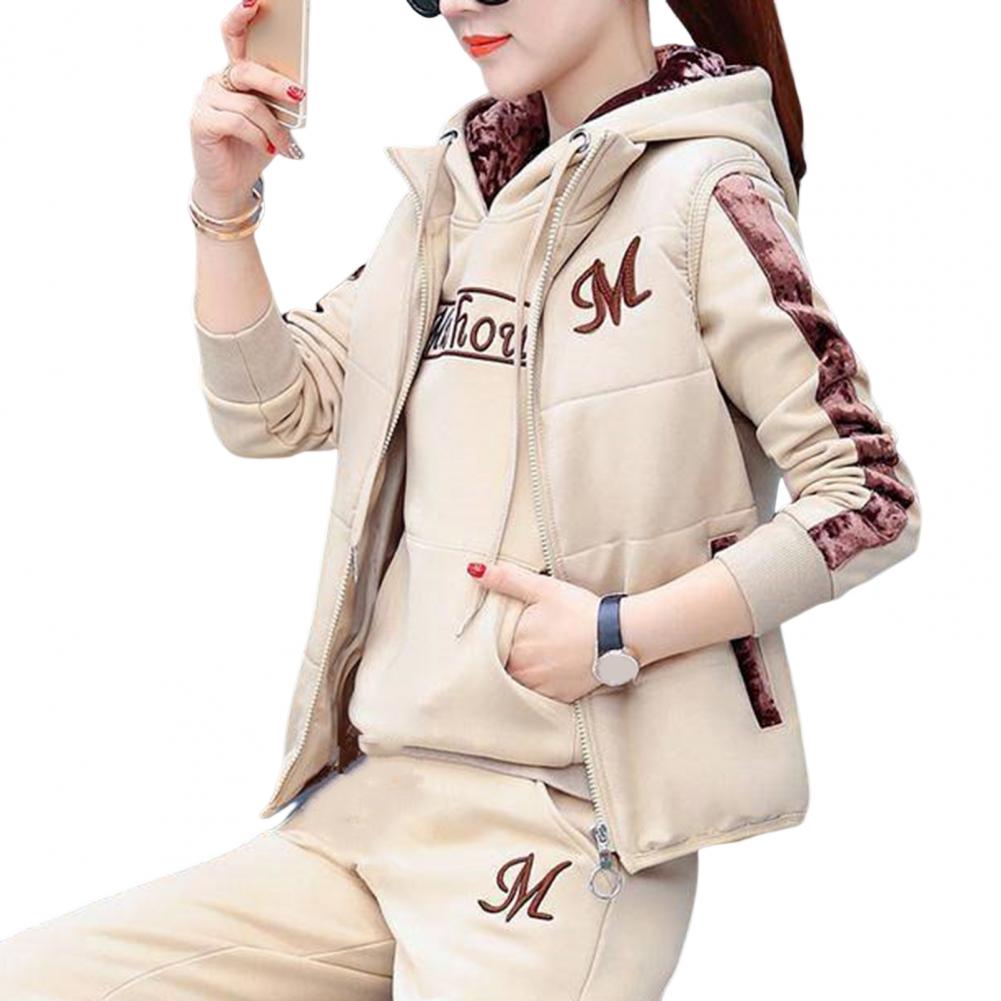 Fashion Warm Three Piece Set Women Outfit 2022 Fall Winter Thicken Tracksuit Casual Waistcoat + Hoodies + Pant Female Sweat Suit