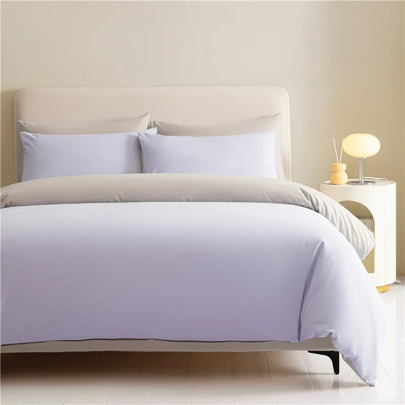 100%Brushed Cotton Solid Plain Reversible Duvet cover+2Pcs Pillowcases Twin Double Queen King size 3Pcs Soft Bedding set