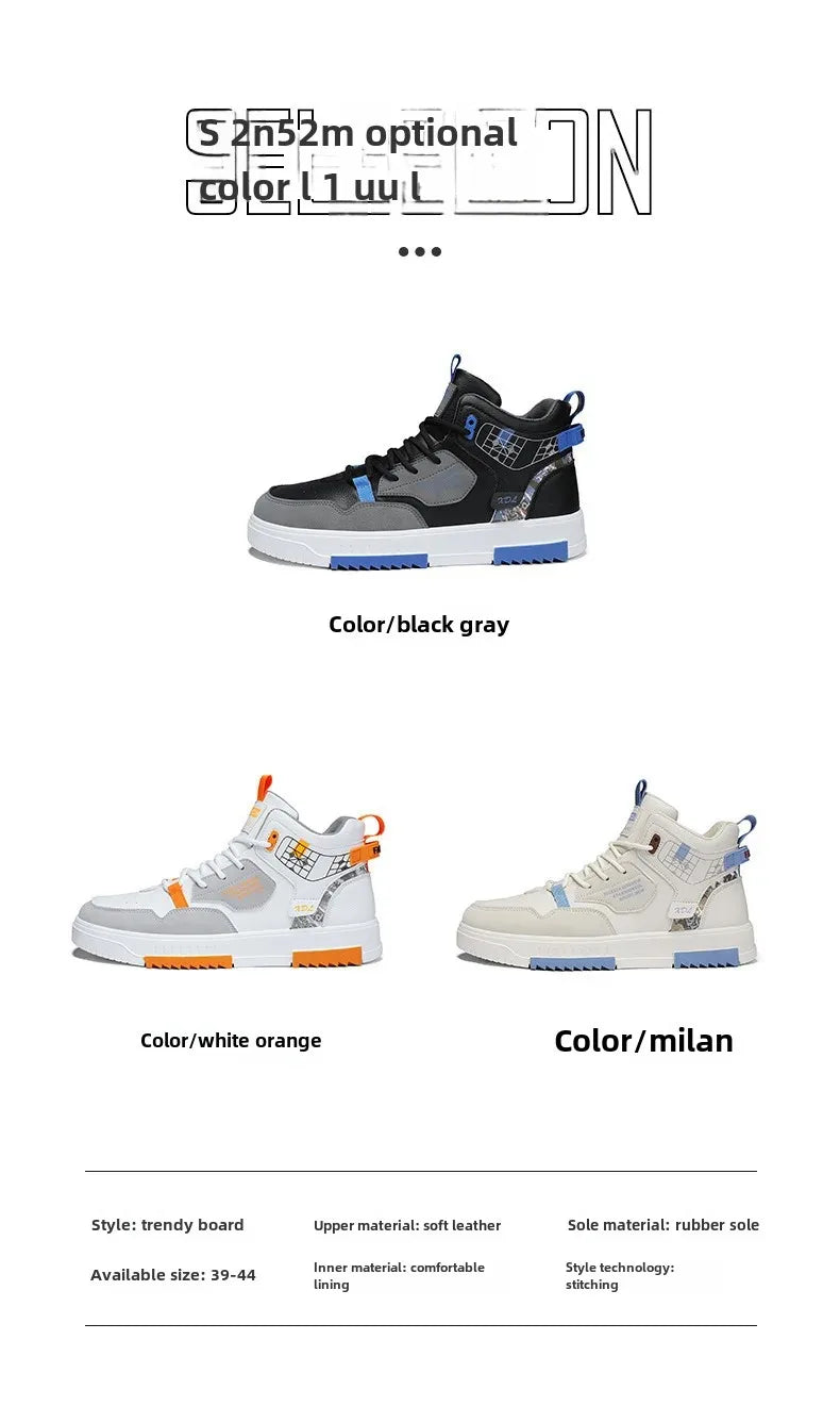 Spring Men's High-Top Breathable Shoes Thick Bottom Casual Sports Sneakers Fashionable All-Match White Shoes For Male Students