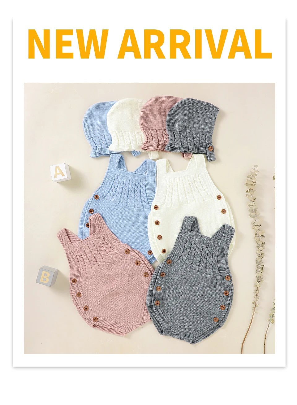 Baby Bodysuits Clothes Spring Autumn Sleeveless Knitting Newborn Boys Girls Solid Onesie Hats Sets 2pcs Infant Coveralls Outfits