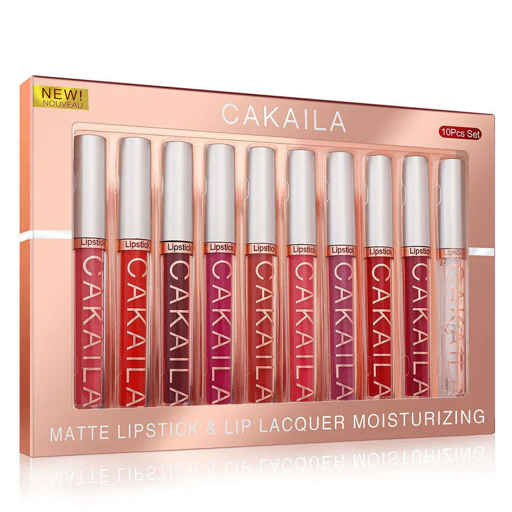 CAKAILA 10pcs/set Nude Lip Gloss Matte Velvet Lipstick Waterproof Long-lasting  Liquid Lipstick Women Moist Lip Tint