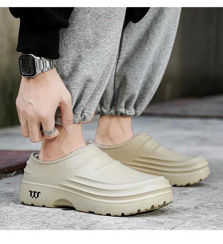 2024New Fashion Cotton Slippers Men Winter Warm Home Cotton Shoes Waterproof Garden Shoes Indoor Slip on Concise Shoes