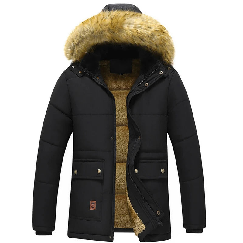 Winter New Warm Thick Fleece Parkas Men Waterproof Hooded Fur Collar Parka Jacket Coat Men Autumn Fashion Casual Parkas Men