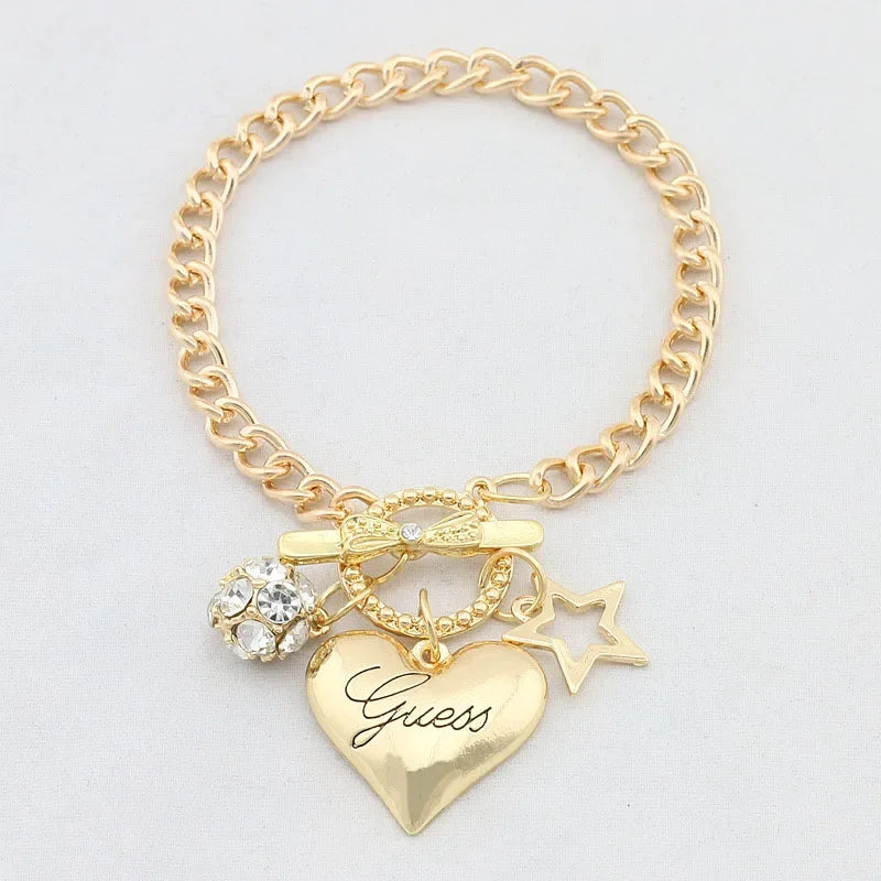 SUMENG 2024 Love Heart Charms Bracelets for Women Gold Color Silver Color Bracelet&Bangle Jewelry Europe American Style Gifts