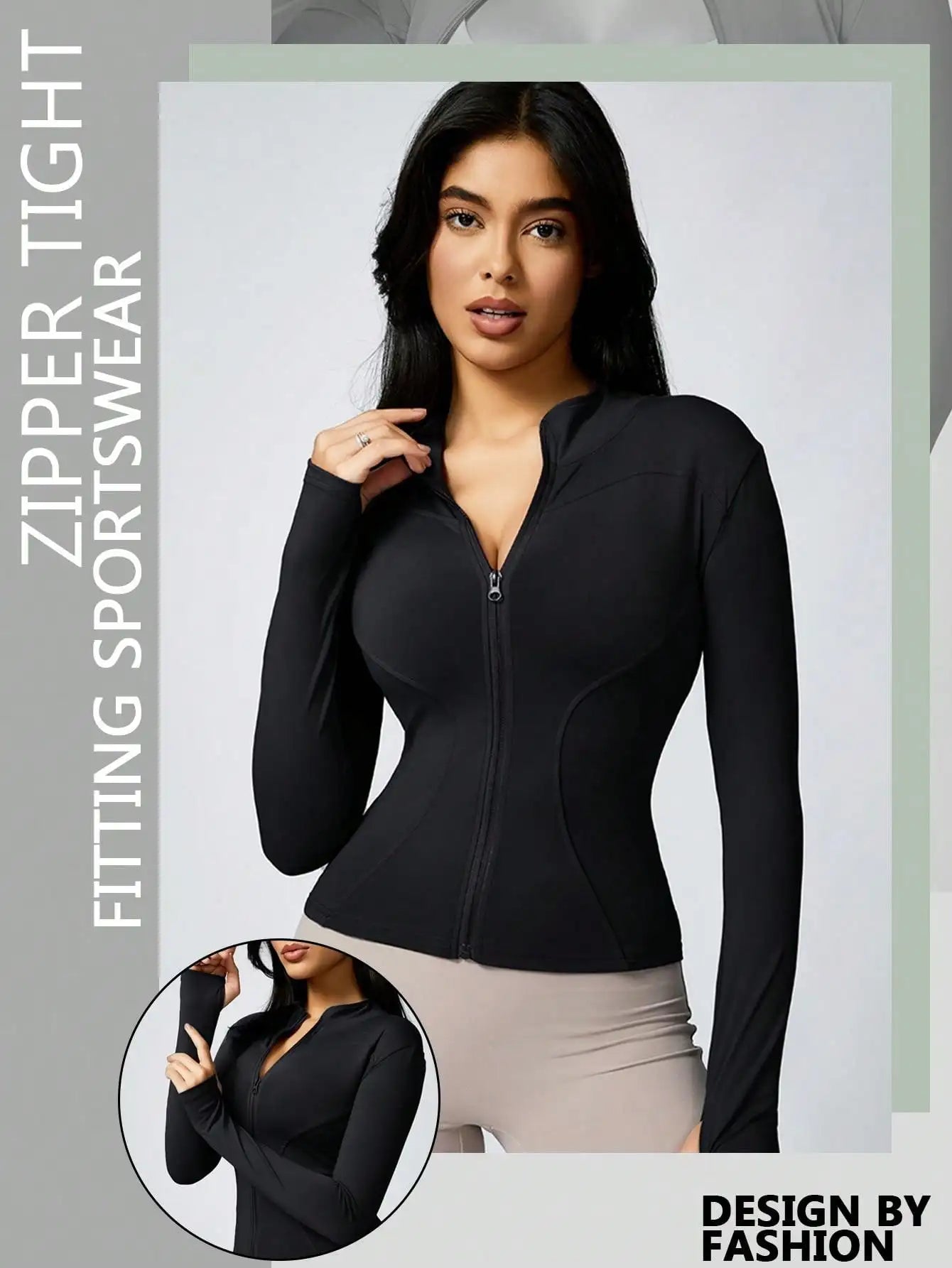 Solid Color Zipper Turtleneck Sports Jacket – Long-Sleeve Gym & Outdoor Wear