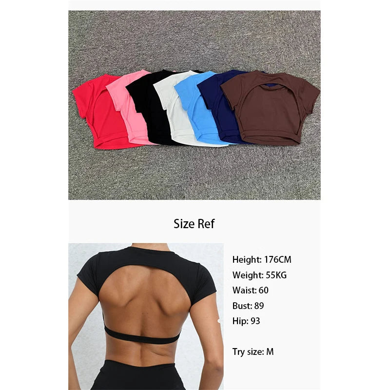 Hearuisavy Sports Shirts Breathable Workout Tops Fitness Sportswear Female Backless Yoga Clothing Sport Crop Tops Women Gym Top