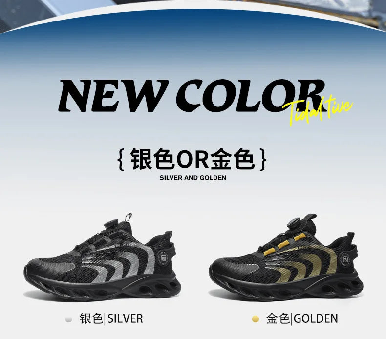 Rotary Buckle Work Sneakers Protective Shoes Lightweight Safety Shoes Puncture-Proof Anti-smash Steel Toe Shoes Work Boots Men