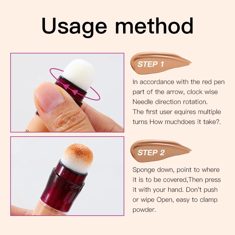 New Sponge Head Concealer - Long Lasting Liquid Foundation for Dark Circles & Acne