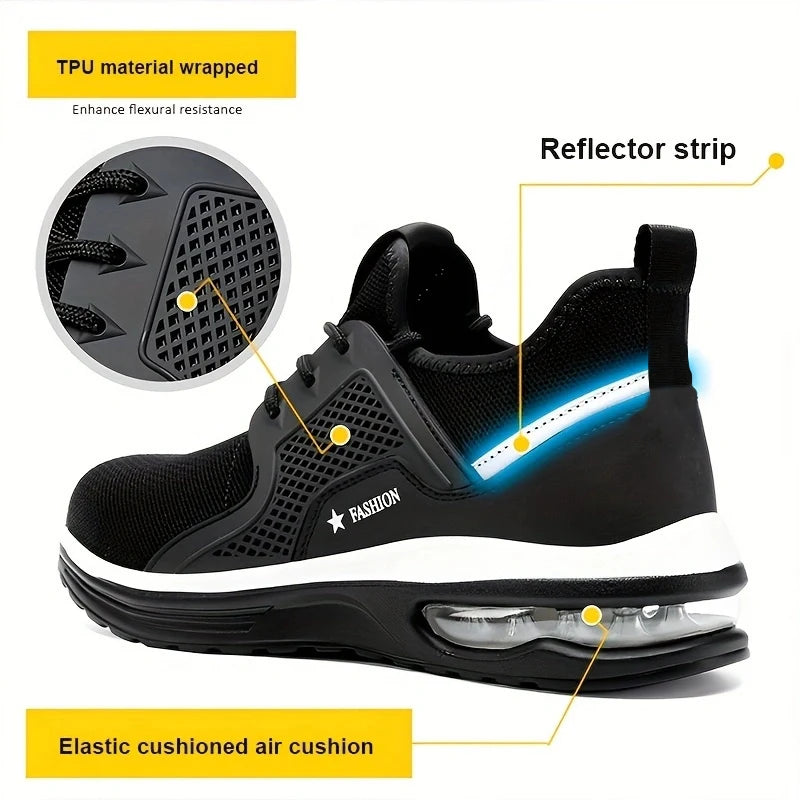 Air cushion Work Safety Shoes Men Steel Toe Shoes Breathable Puncture-Proof Work Sneakers Indestructible Work Safety Boots Male