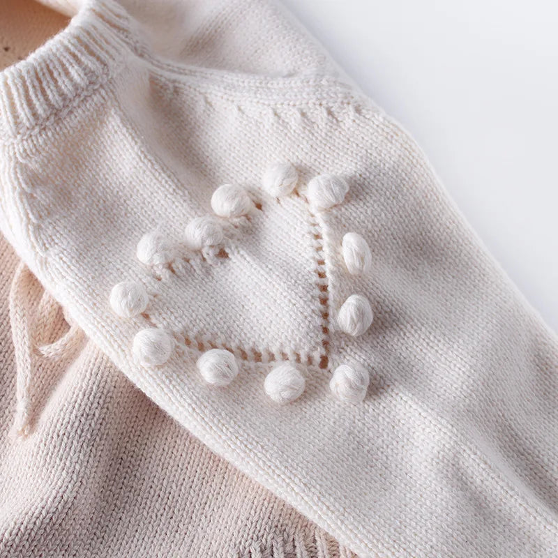 Spring Lovely Heart Jumpsuit Infant Baby Girl Knitted Clothes Love Romper Bodysuit Outfit Autumn Cotton Knitted Sweater Bodysuit