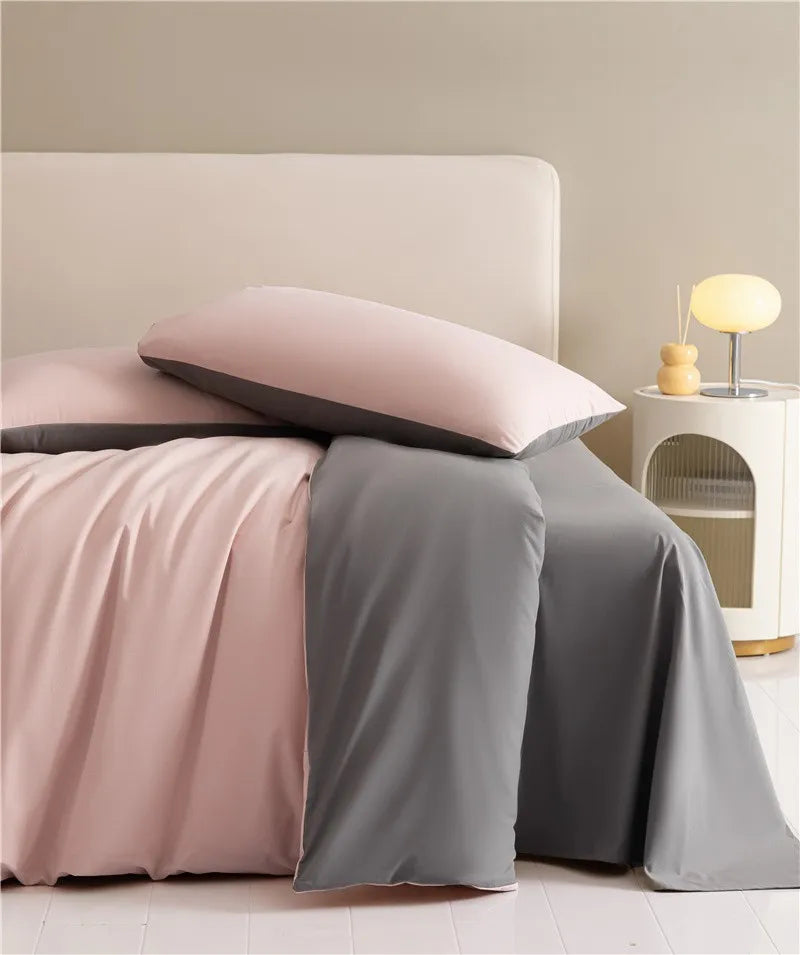 100%Brushed Cotton Solid Plain Reversible Duvet cover+2Pcs Pillowcases Twin Double Queen King size 3Pcs Soft Bedding set