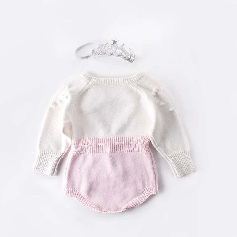 Spring Lovely Heart Jumpsuit Infant Baby Girl Knitted Clothes Love Romper Bodysuit Outfit Autumn Cotton Knitted Sweater Bodysuit