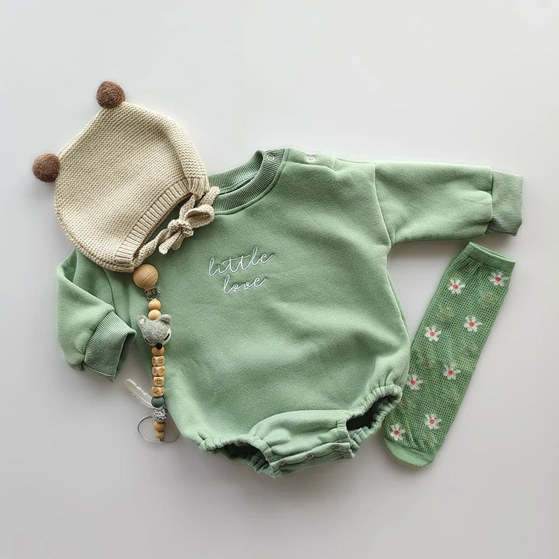 Spring Autumn Newborn Infant rompers one-piece Letter embroidery sweatshirt romper Long Sleeve Baby Full loose Body jumpsuits