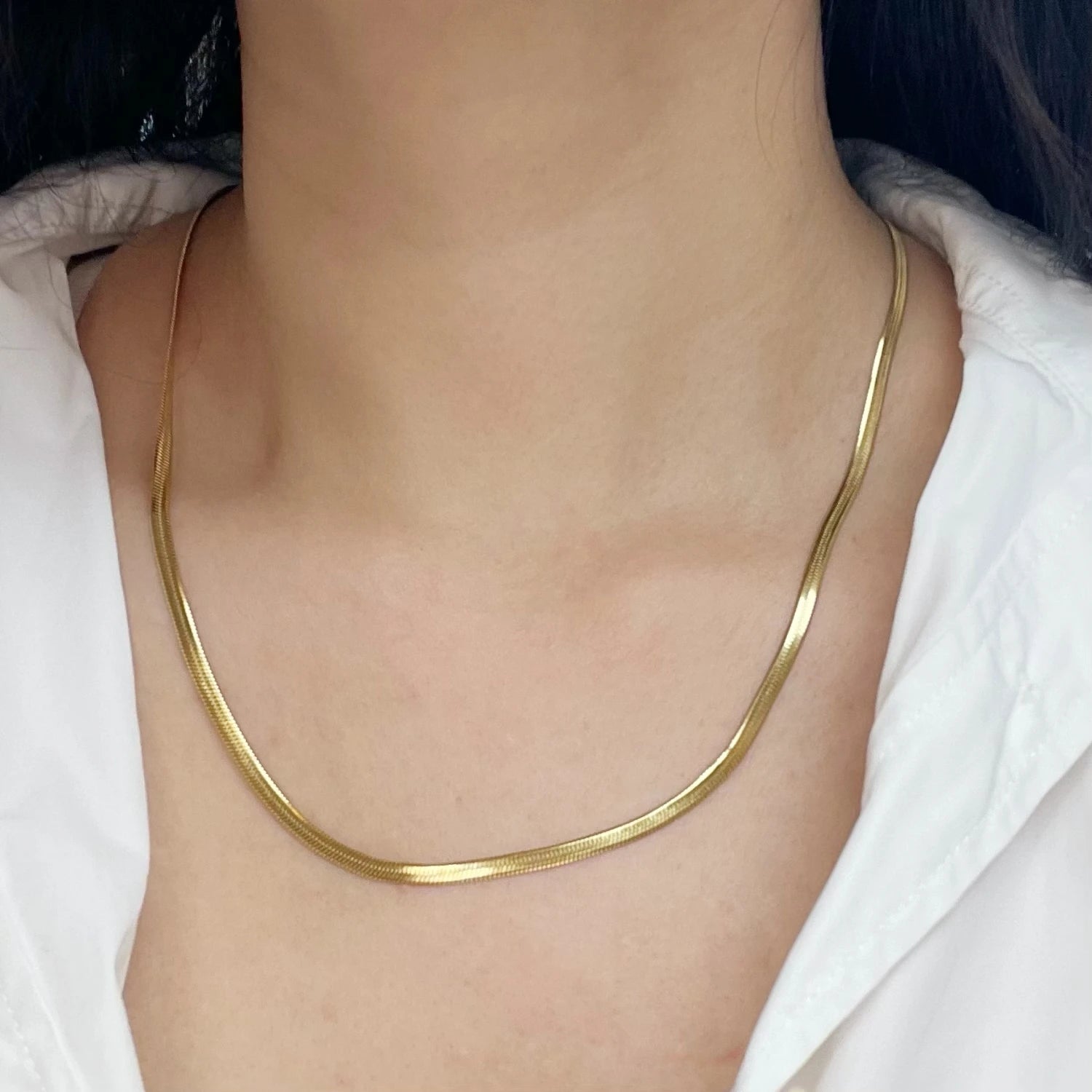 Minimalist Unisex Snake Chain Necklace Choker Stainless Steel Herringbone Gold Color Fashion Jewelry Gift For Her Women and Men