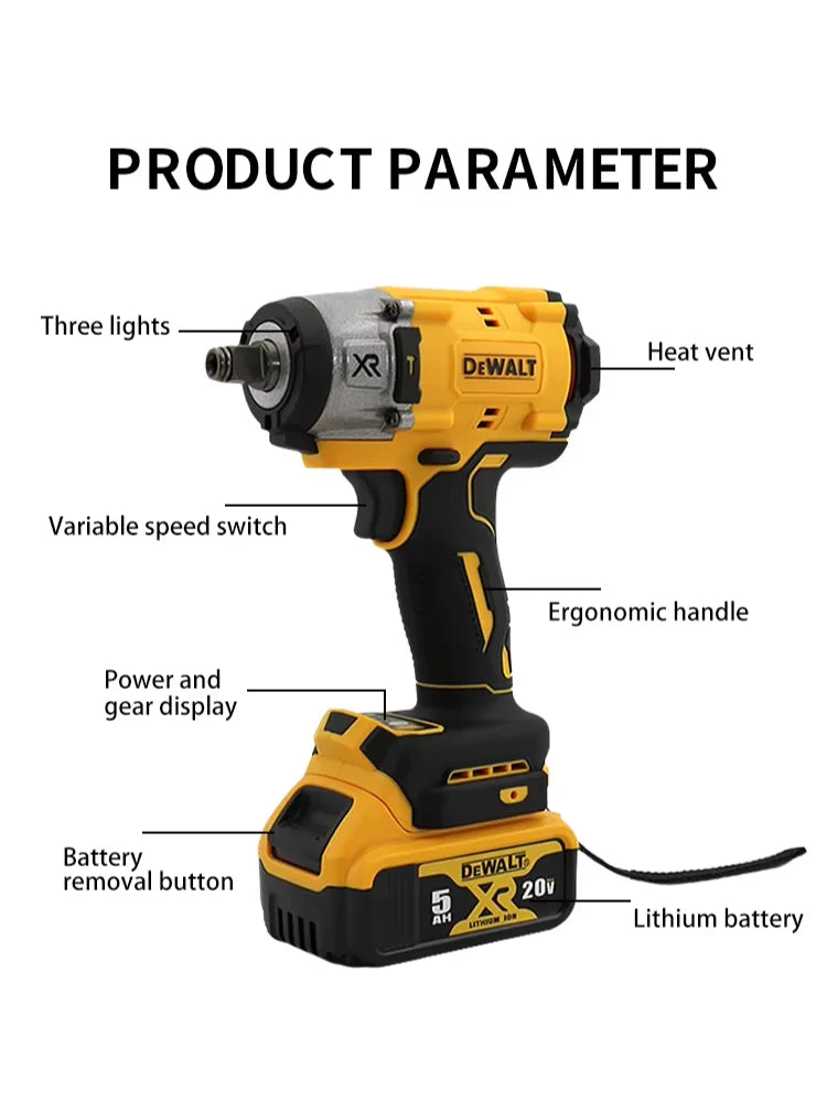 DeWalt 20V Impact Wrench: High Torque 300N.M Compact Drill with Adjustable Speed