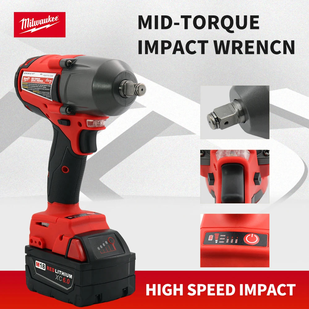 "Milwaukee 18V Mid-Torque Cordless Impact Wrench – High Speed, Pro Car Repair