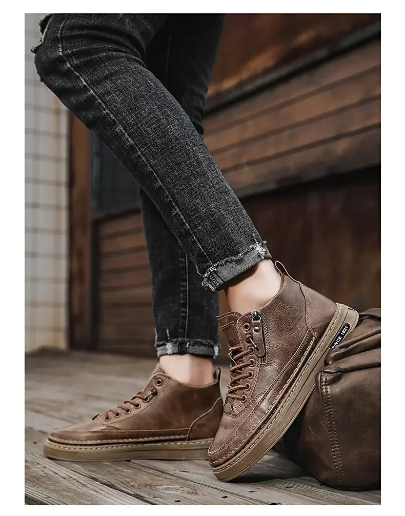 Men Boots Winter High Top Leather Shoes Fashion Cotton Shoes Fashion Ankle Boots Business Casual Outdoor Shoes Male Sneakers New