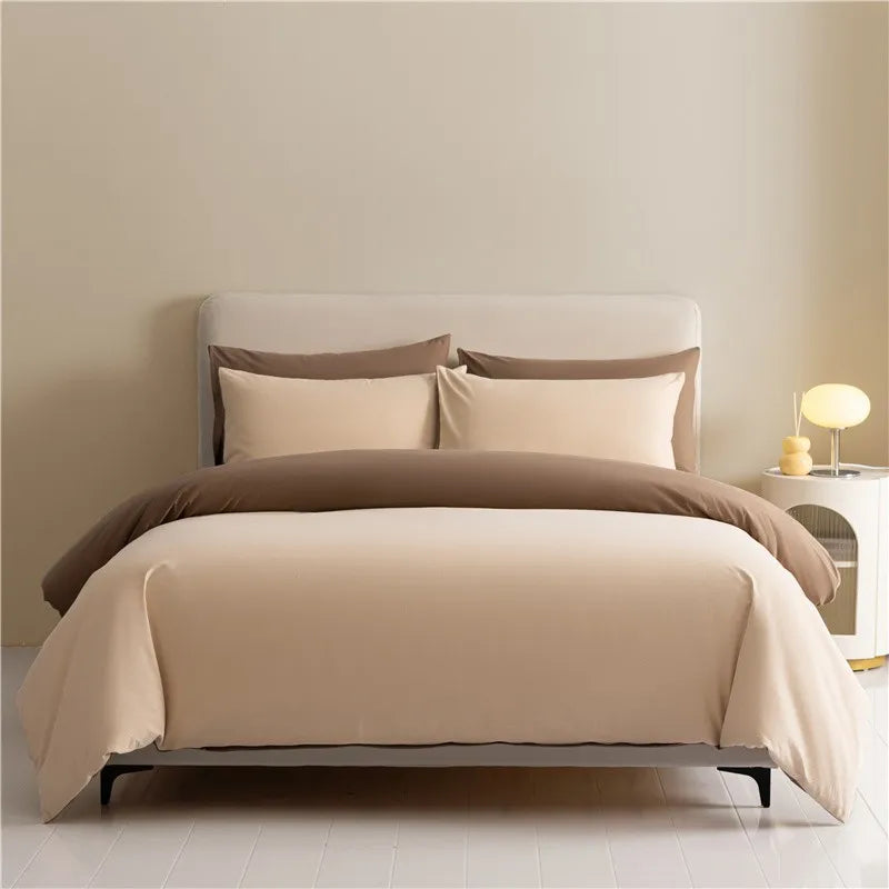 100%Brushed Cotton Solid Plain Reversible Duvet cover+2Pcs Pillowcases Twin Double Queen King size 3Pcs Soft Bedding set