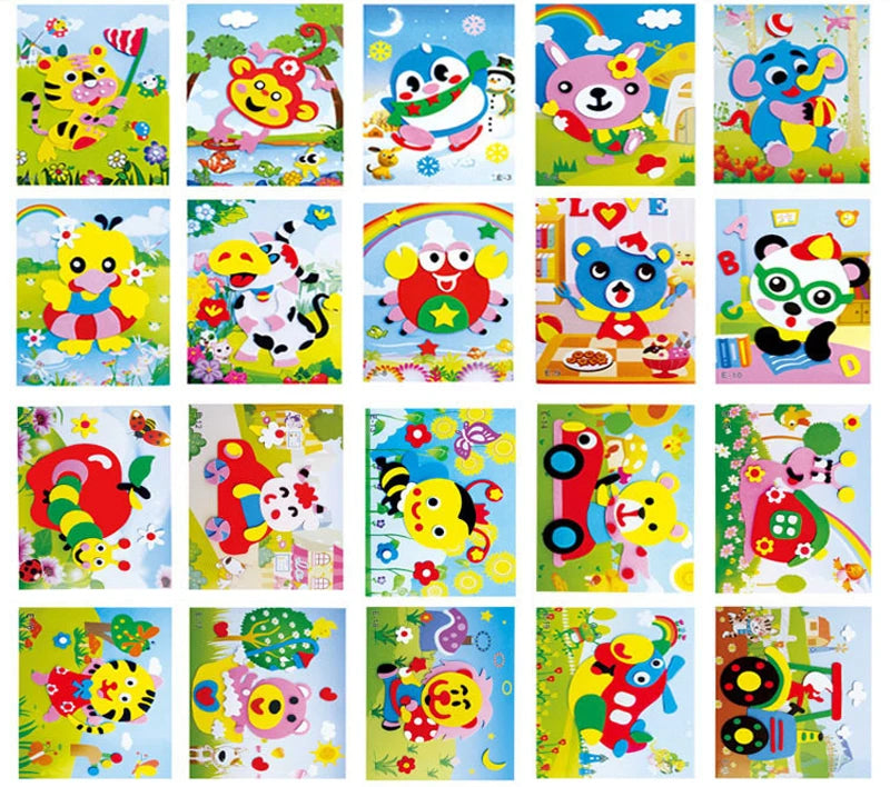 5/10/20Pcs/lot Kids DIY 3D EVA Foam Sticker Cartoon Animal Multi-patterns Styles Puzzles Game Art Craft Early Educational Toys