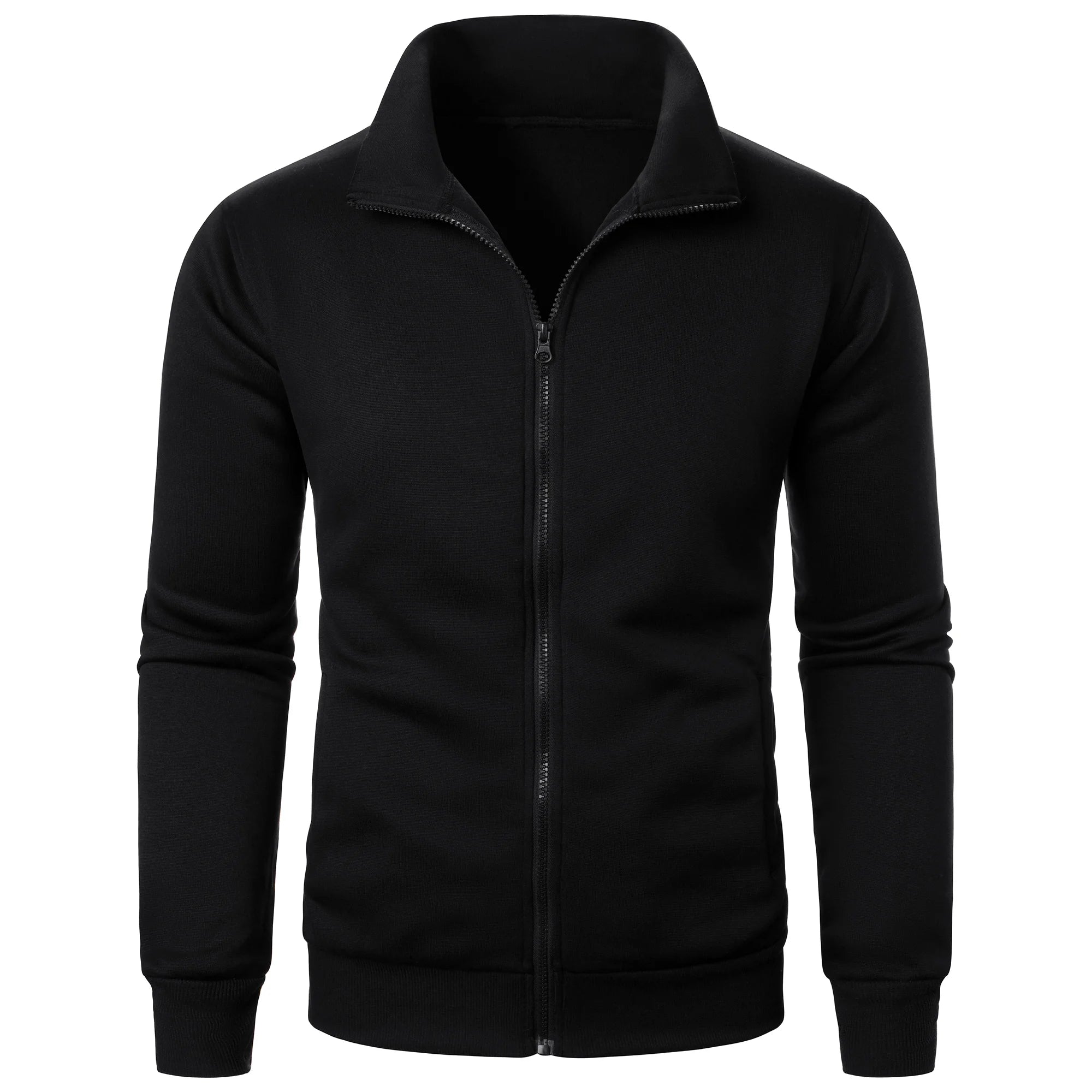 Men's casual sports zipper stand collar hoodie coat men's solid color cardigan