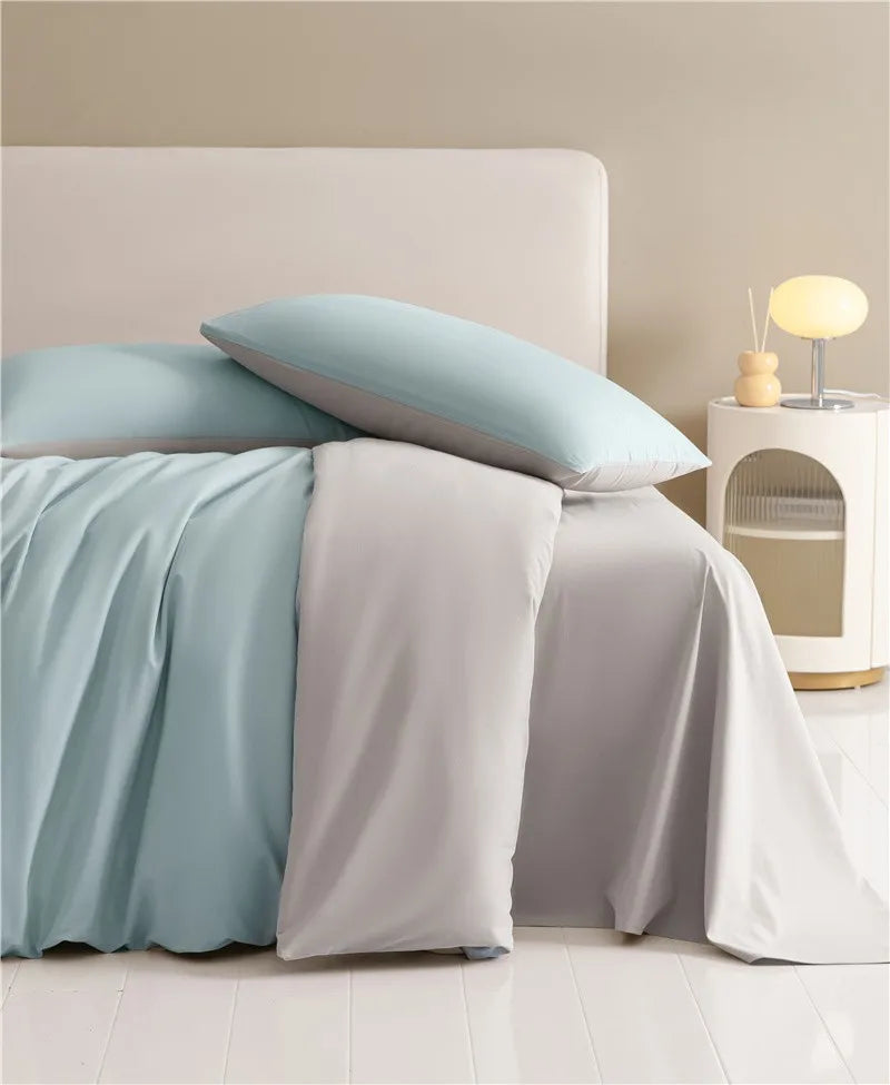 100%Brushed Cotton Solid Plain Reversible Duvet cover+2Pcs Pillowcases Twin Double Queen King size 3Pcs Soft Bedding set