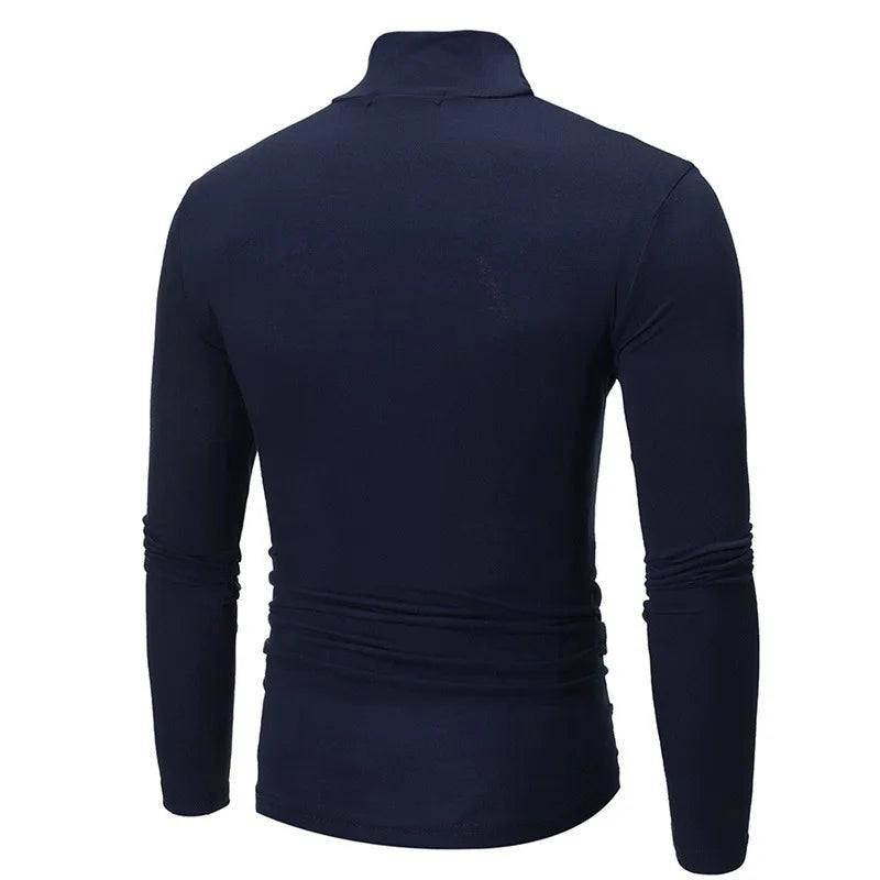 Autumn Winter Men's High Neck T-shirt Slim Fit Fashion High Elastic Long Sleeve Casual Breathable Apparel Pullover Thermal Tops