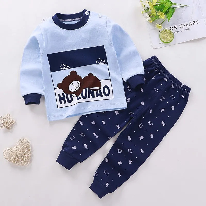 1-4Age Child Autumn Outfits Cartoon Tops Pants Long Sleeve Home Wear Suits New Toddler Pajamas Suits Boys And Girls Cute Outfits