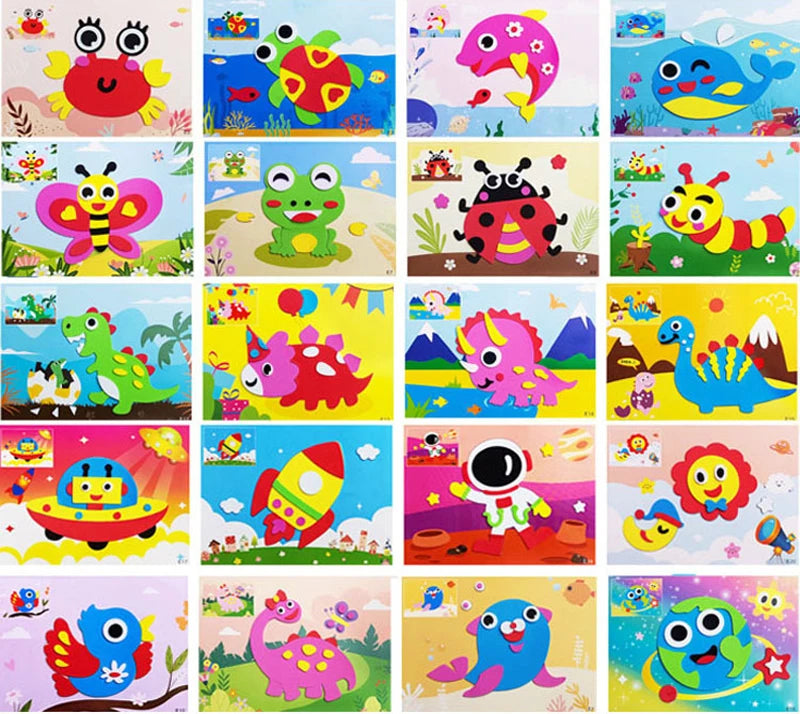 5/10/20Pcs/lot Kids DIY 3D EVA Foam Sticker Cartoon Animal Multi-patterns Styles Puzzles Game Art Craft Early Educational Toys