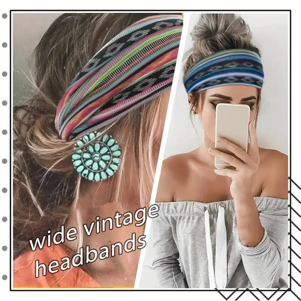 1 Pc Women's Bohemian Style Elastic Headscarf - Fashionable, Breathable, Cotton