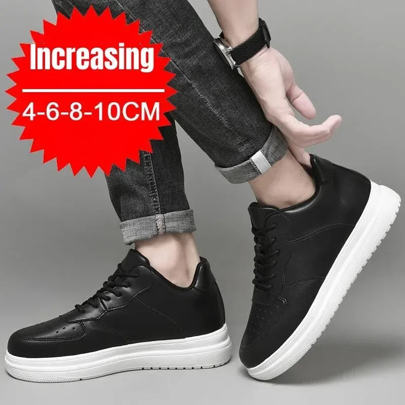 PDEP New Height Increasing Shoes for Men 10cm Invisible Elevator Sneakers White Leathe Sport Zapatillas De Hombre Big Size 46