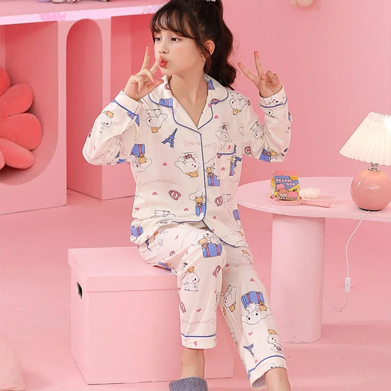 2pcs Girl's Kids Cinnamoroll Kuromi Print Pajama Set, Long Sleeve & Pants, Casual Home Wear Set, As Daily Gift, For All Seasons