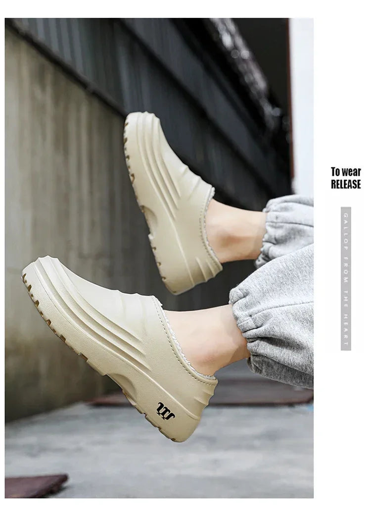 2024New Fashion Cotton Slippers Men Winter Warm Home Cotton Shoes Waterproof Garden Shoes Indoor Slip on Concise Shoes