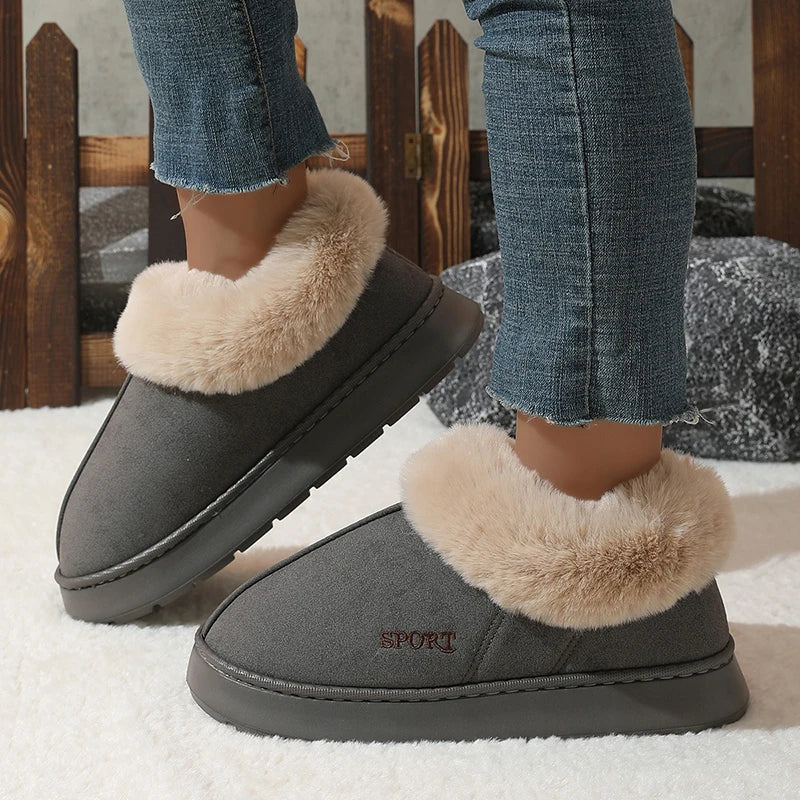 2024 Pink Faux Fur Winter Boots Women New Faux Suede Short Plush Snow Boots Woman Non Slip Thick Bottom Cotton Padded Shoes 45