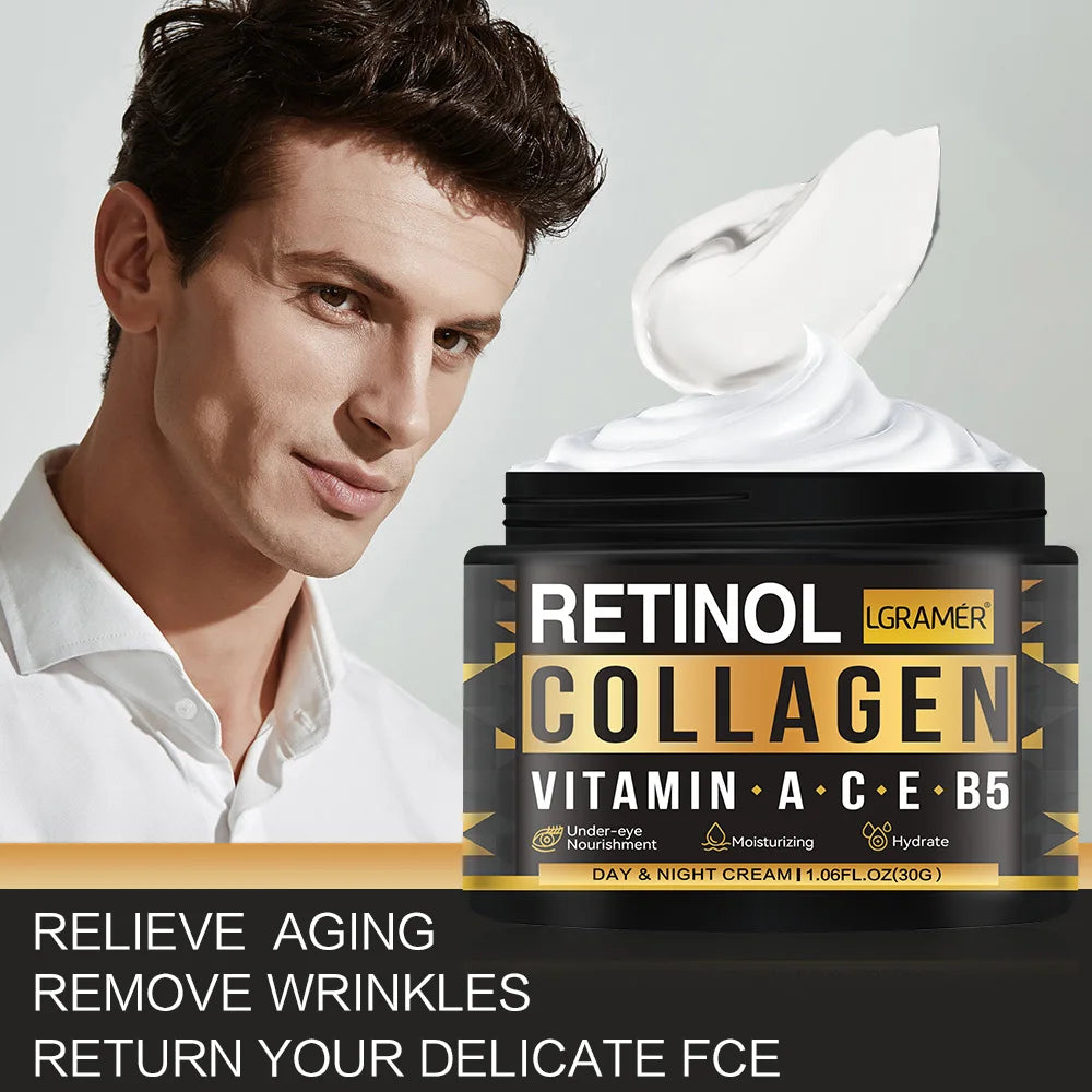 Men's Retinol Collagen Face Cream Skincare Moisturizing Brightening Hydrating Smooth Wrinkles Firming Facial Face Men Skin Care