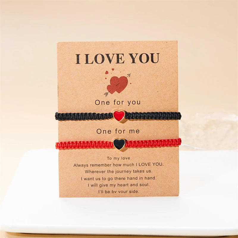 Romantic Heart Beaded Couple Bracelet for Women Men Fashion Black White Braided Rope Matching Bracelet Friendship Jewelry Gifts