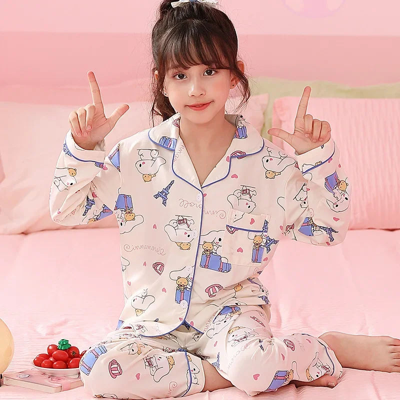 2pcs Girl's Kids Cinnamoroll Kuromi Print Pajama Set, Long Sleeve & Pants, Casual Home Wear Set, As Daily Gift, For All Seasons