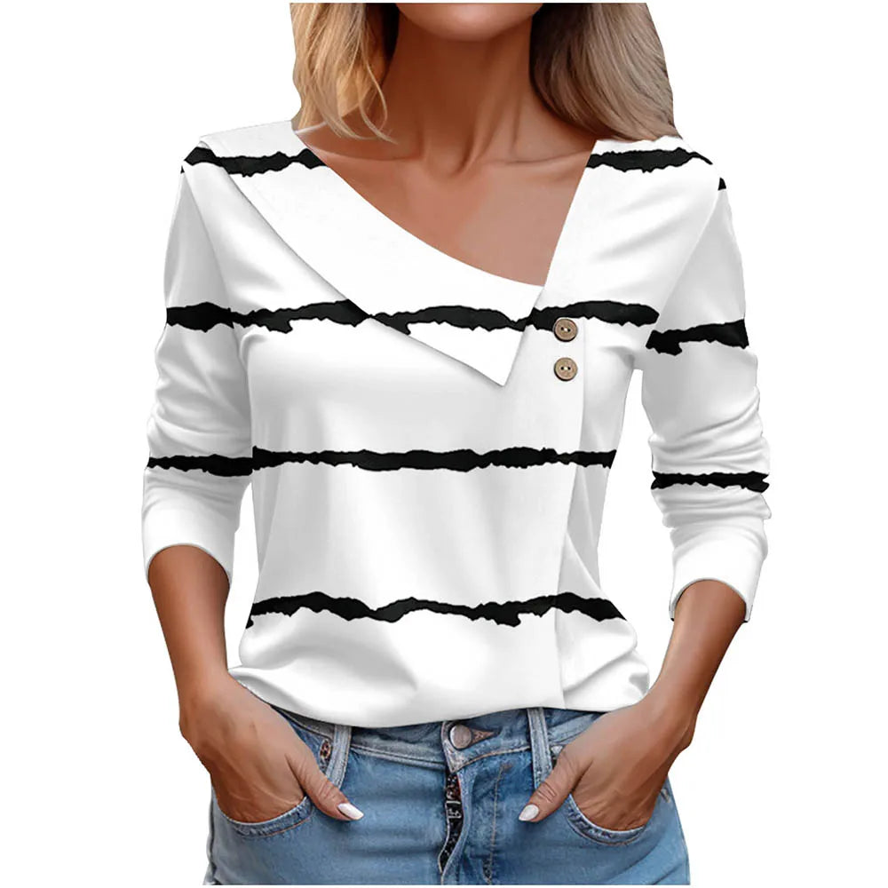 T Shirt For Women Fashion Long Sleeve Top White Floral Print Shirts And Blouses Autumn Winter Clothes For Women