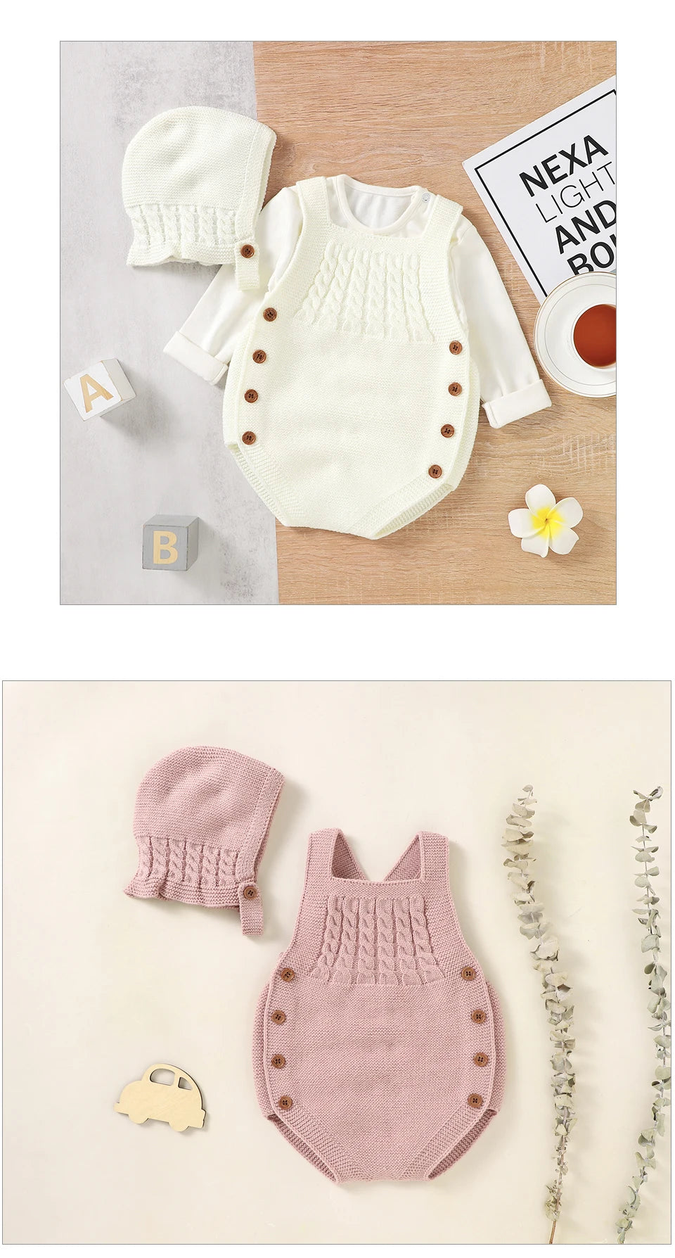 Baby Bodysuits Clothes Spring Autumn Sleeveless Knitting Newborn Boys Girls Solid Onesie Hats Sets 2pcs Infant Coveralls Outfits