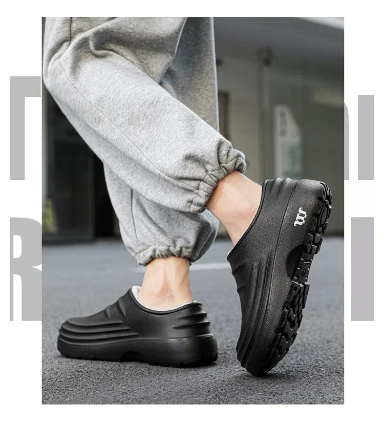 2024New Fashion Cotton Slippers Men Winter Warm Home Cotton Shoes Waterproof Garden Shoes Indoor Slip on Concise Shoes