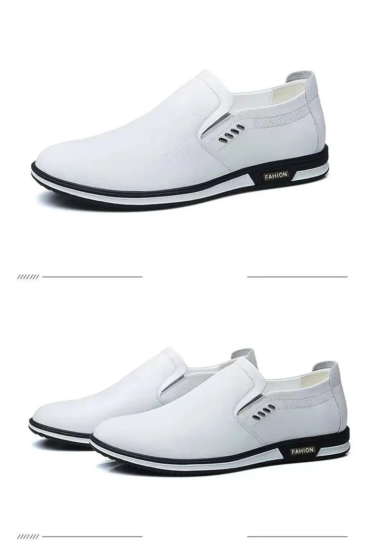 2024 Spring and Autumn Men's English Leather Shoes Men's White Leather Shoes Cover Feet Men's Shoes Autumn Men's Casual