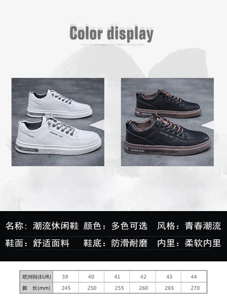 Mens Leather Shoes Fall Fashion Sneakers for Driving Walking Office, Comfortable Men Slip on Skate Flats Non Slip Youth Shoe