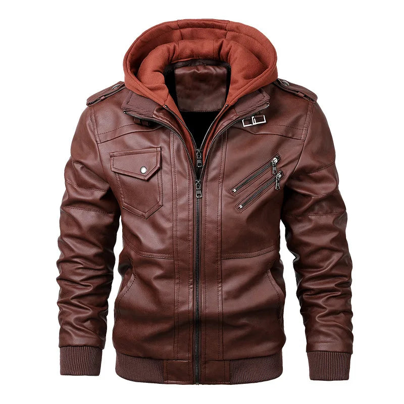 "KB Men's PU Leather Jacket - Autumn Biker Coat, Casual Motorcycle Style