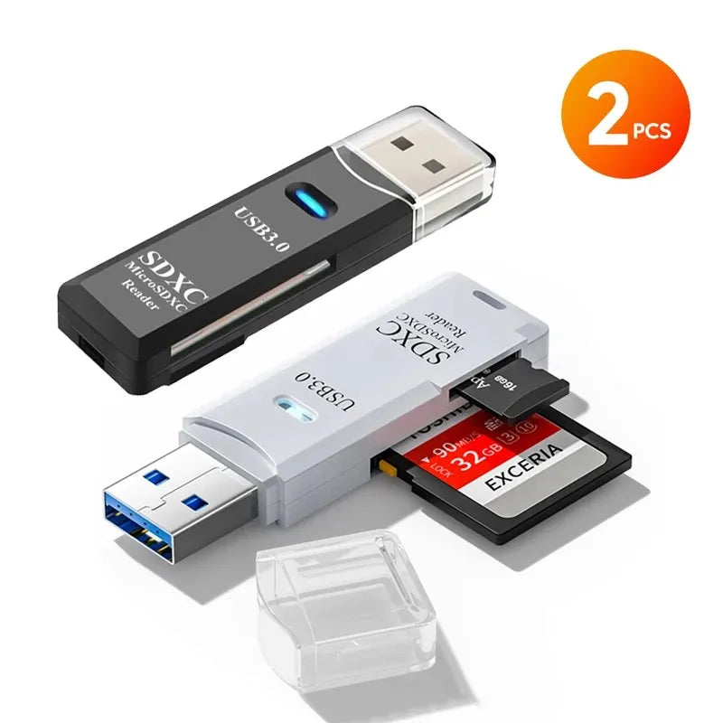 2PCS 2-in-1 USB 3.0 Card Reader Micro SD TF Memory Card Reader USB Flash Drive